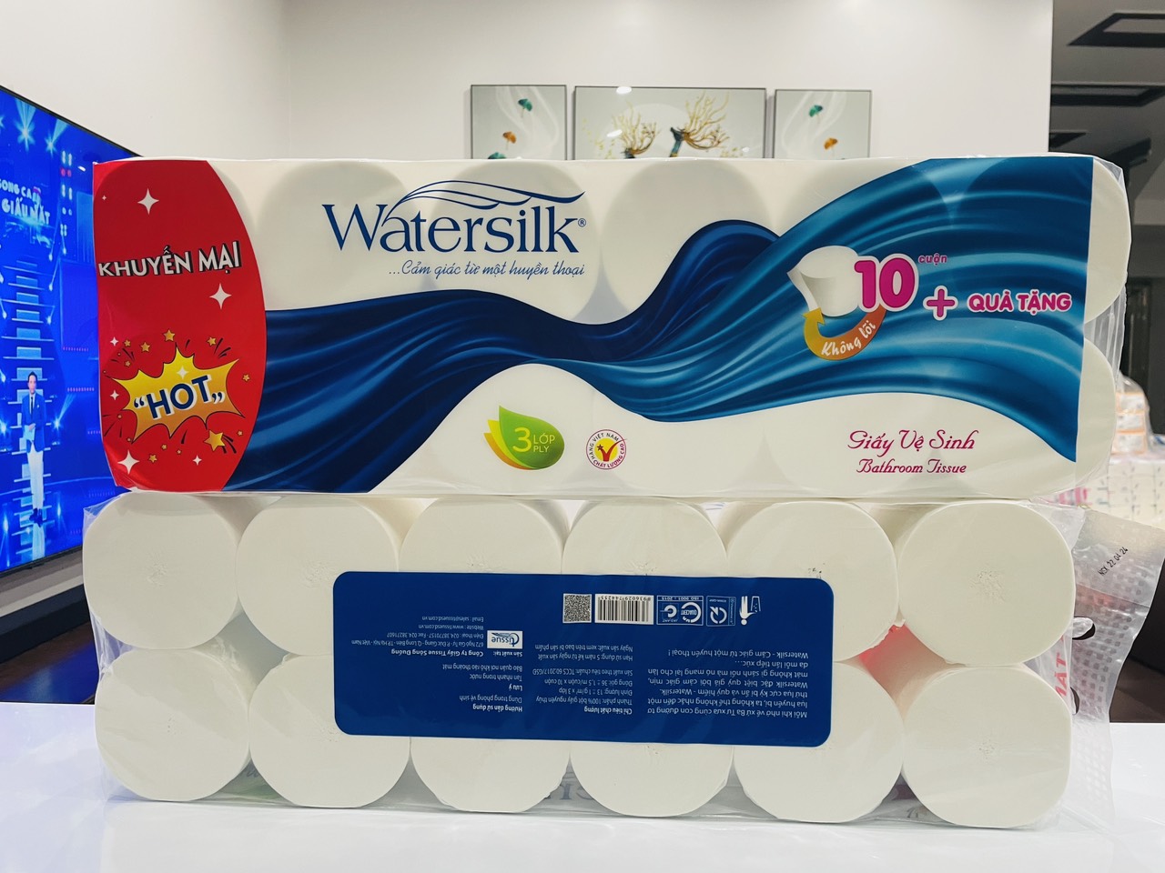 ( Tặng 2 cuộn) Giấy vệ sinh WATERSILK 36M Không Lõi 3 Lớp siêu dai mịn - 100% Bột giấy nguyên sinh - Hàng chính hãng.