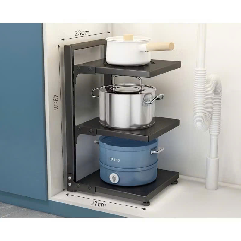 Kệ Nồi Chảo Nhà Bếp Đa Năng, Đựng Xoong Nồi Vung Gầm Bếp, Tuỳ Chỉnh Chiều Cao Các Tầng - HÀNG CHÍNH HÃNG MINIIN