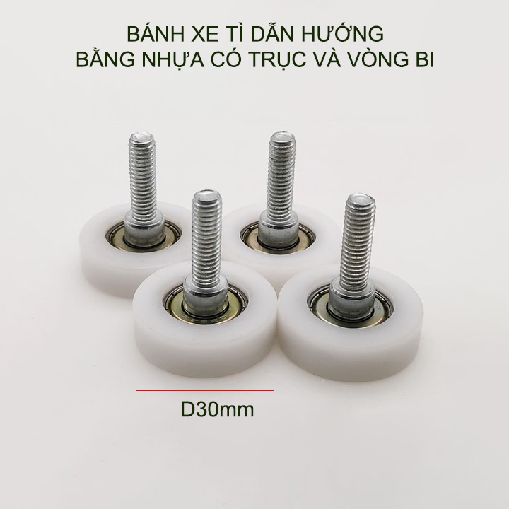 Bộ 2 bánh xe con lăn tì dẫn hướng cho cửa trượt phi 30mm, có vòng bi và trục ren M6