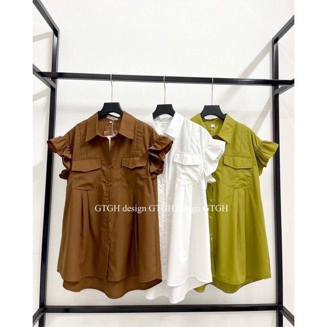 Áo babydoll cánh tiên tiểu thư 3 màu phối túi trước, áo sơ mi dáng rộng thời trang Hàn . MET SHOP