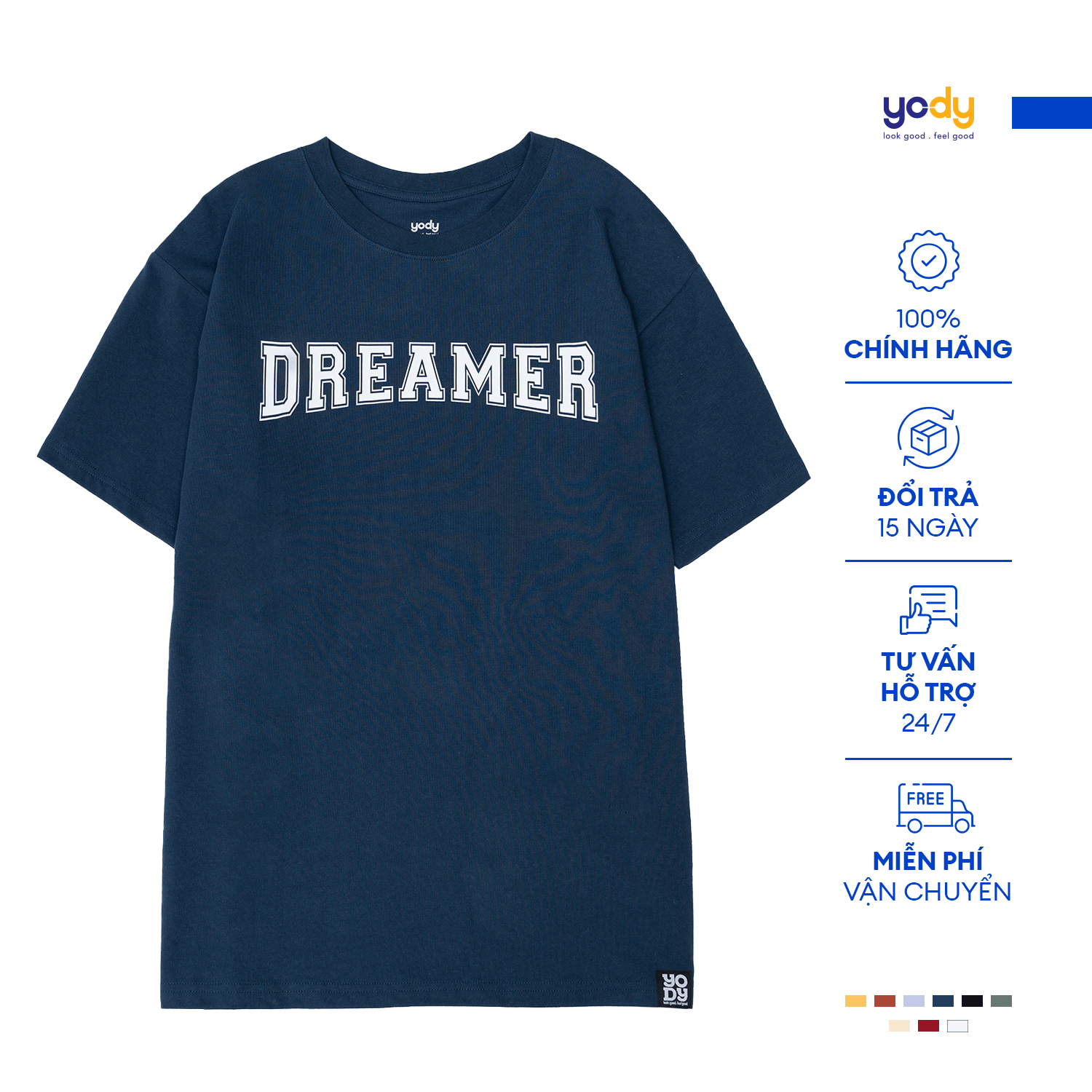 Áo thun Unisex nam nữ YODY form rộng tay lỡ in chữ DREAMER đủ size TSU6002