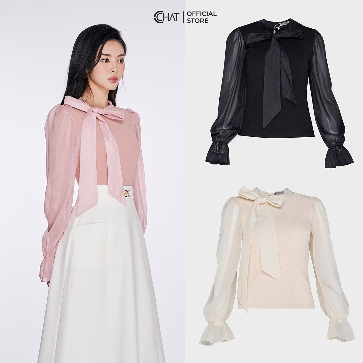 Mua Áo Kiểu Ôm Phối Tay Cổ Buộc Chất Liệu Thun Cao Cấp 22TDC8010OT - Đen - M tại CCHAT OFFICIAL STORE Mua Áo Kiểu Ôm Phối Tay Cổ Buộc Chất Liệu Thun Cao Cấp 22Tdc8010Ot - Đen - M Tại Cchat Official Store