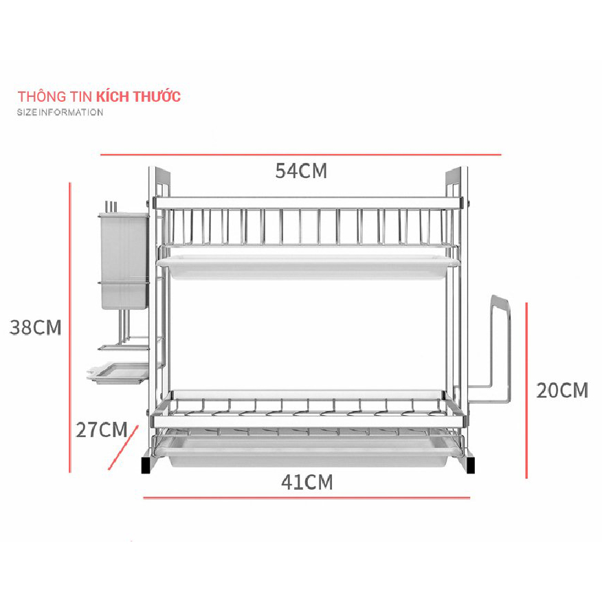 Kệ Chén Bát Đĩa 2 Tầng GIHOME Inox 304 Kèm 2 Khay Ráo Nước Gọn Gàng Tiết Kiệm Không Gian