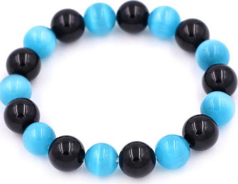 Chuỗi tay Đá Mắt Mèo Xanh Biển mix Thạch Anh Đen size 10 ly - Vòng tay size vừa phù hợp cho nữ