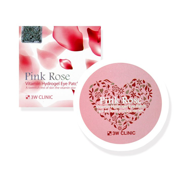 Mặt Nạ Đắp Mắt 3W Clinic Pink Rose Vitamin Hydrogel Eye Patch 90g (60 Miếng hộp hồng Hàn Quốc)
