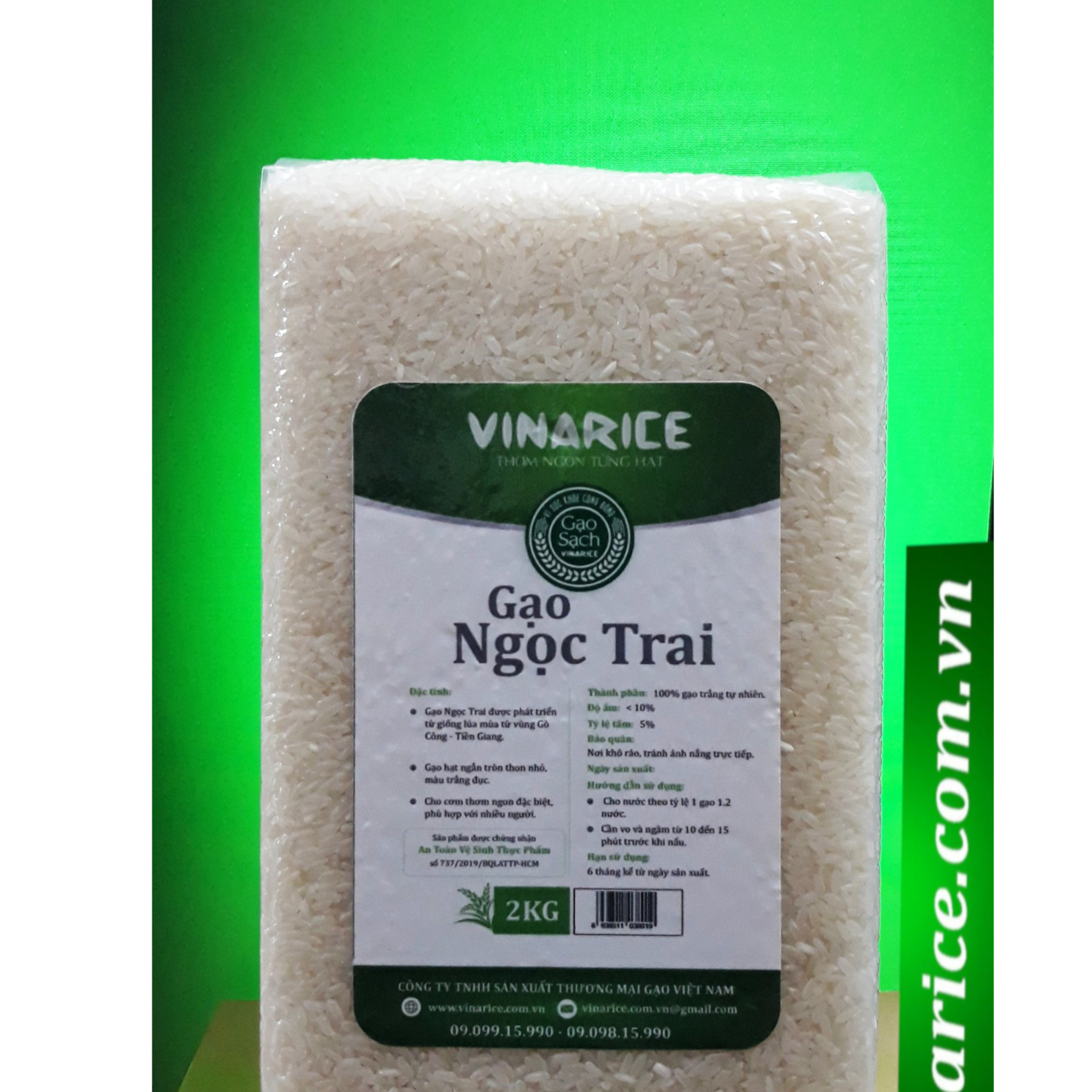 Gạo Vinarice Ngọc Trai - Túi ép chân ko 2kg - trắng dẻo mềm thơm ngọt cơm