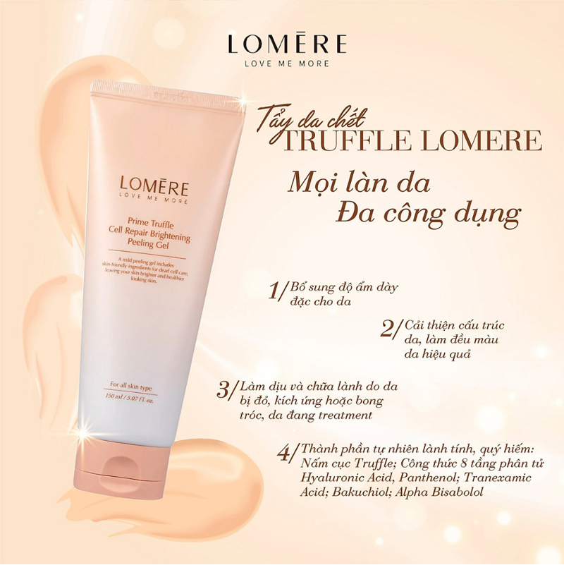 Tẩy tế bào chết dưỡng trắng da Lomere Prime Truffle Cell Repair Brightening Peeling Gel 150ml