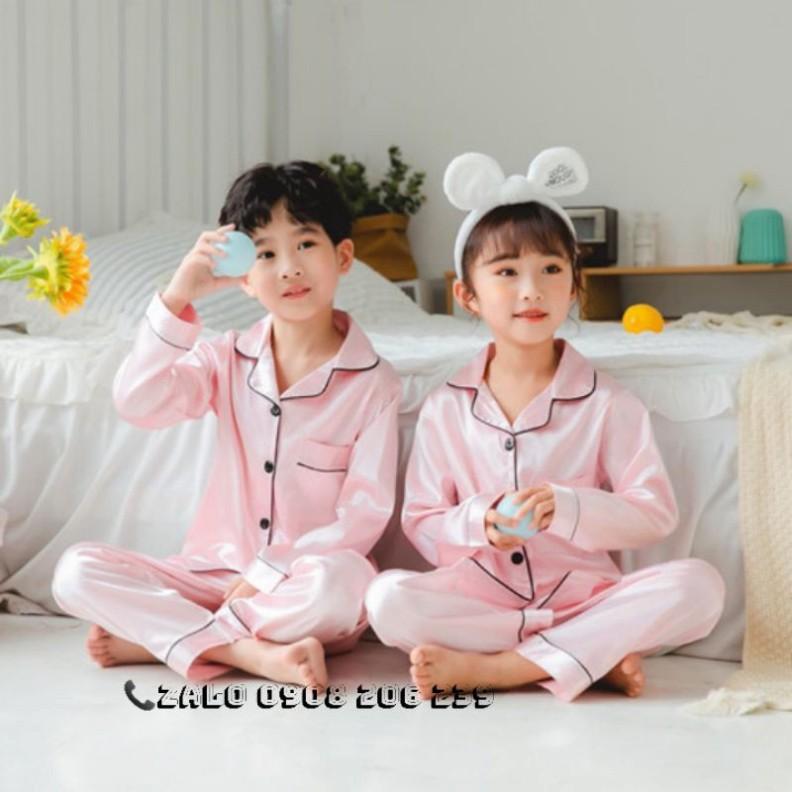 Bộ pijama tay dài bé trai bé gái phi lụa cao cấp 11 đến 60kg