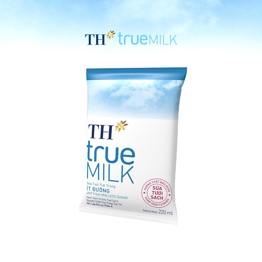 Thùng 48 bịch sữa tươi sạch ít đường TH True Milk bịch giấy 220ml (220ml x 48)