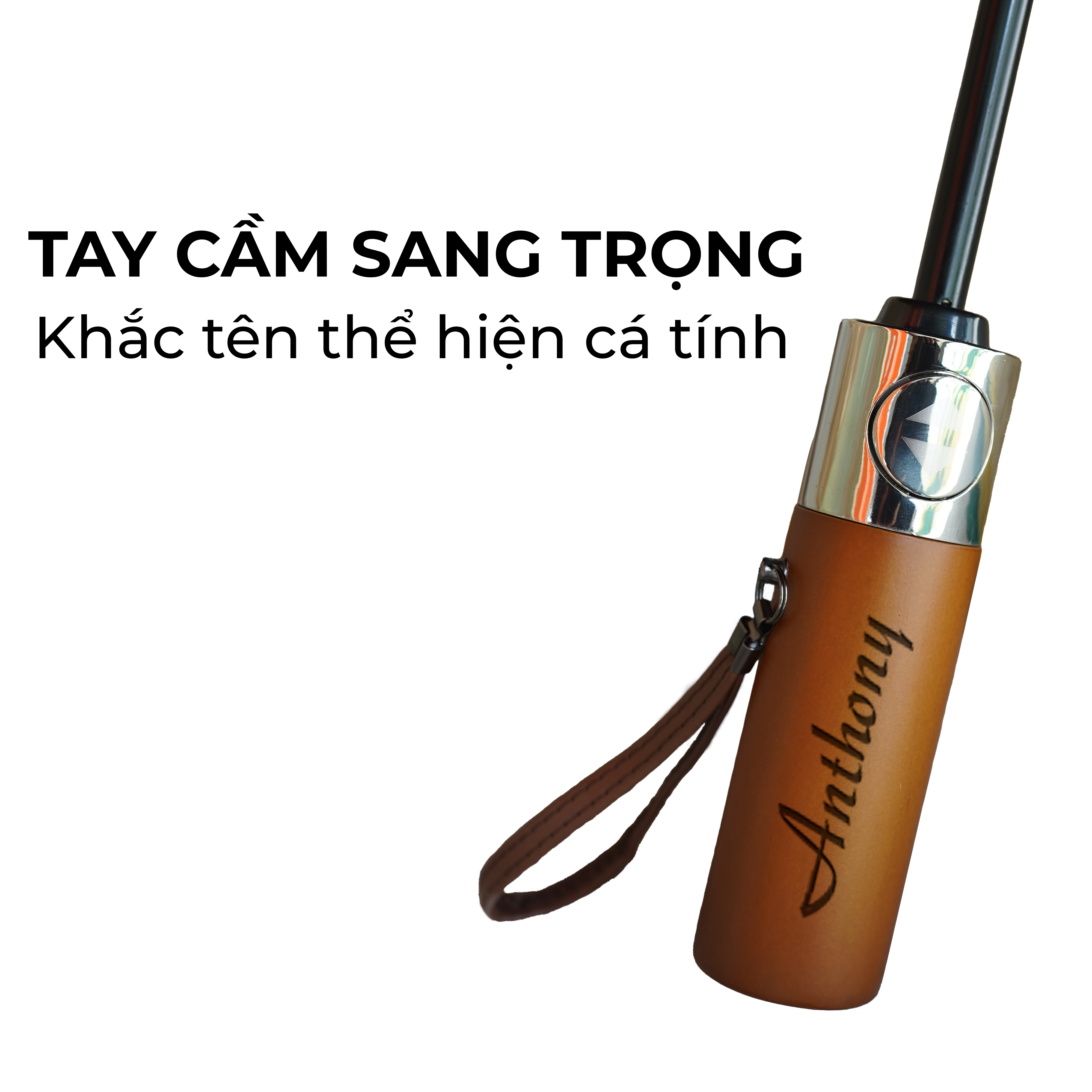 Dù tự động gấp gọn Nason Umbrella Chagoi cán gỗ hiếm, khắc tên, logo dát vàng, dù gấp gọn che nắng che mưa chống tia UV