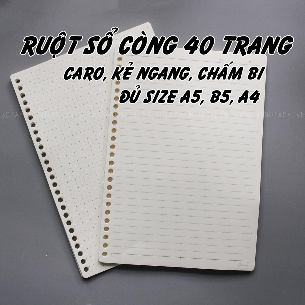 Thanh còng nhựa, bìa lá rời nhựa, ruột sổ còng giấy refill kẻ ngang caro chấm bi A4 A5 B5, phân trang