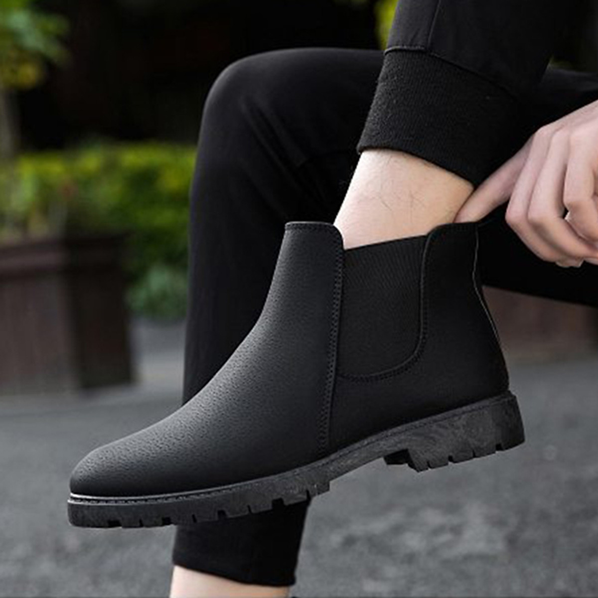 Giày boots nam cổ thấp da sần, thời trang thu đông