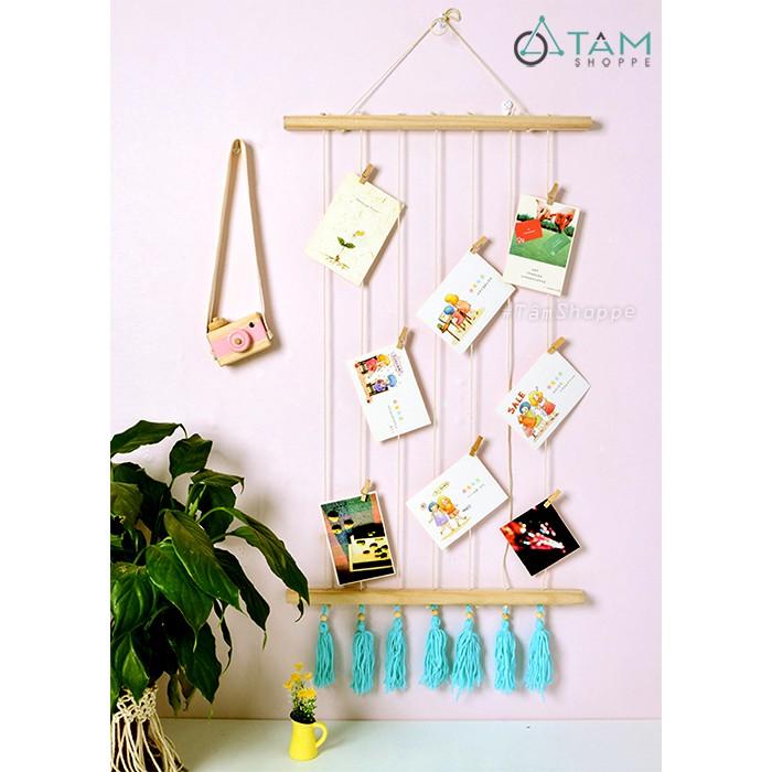Set khung gỗ treo ảnh 6 dây thừng + 12 kẹp gỗ + 01 đinh tường W-KhTA-01