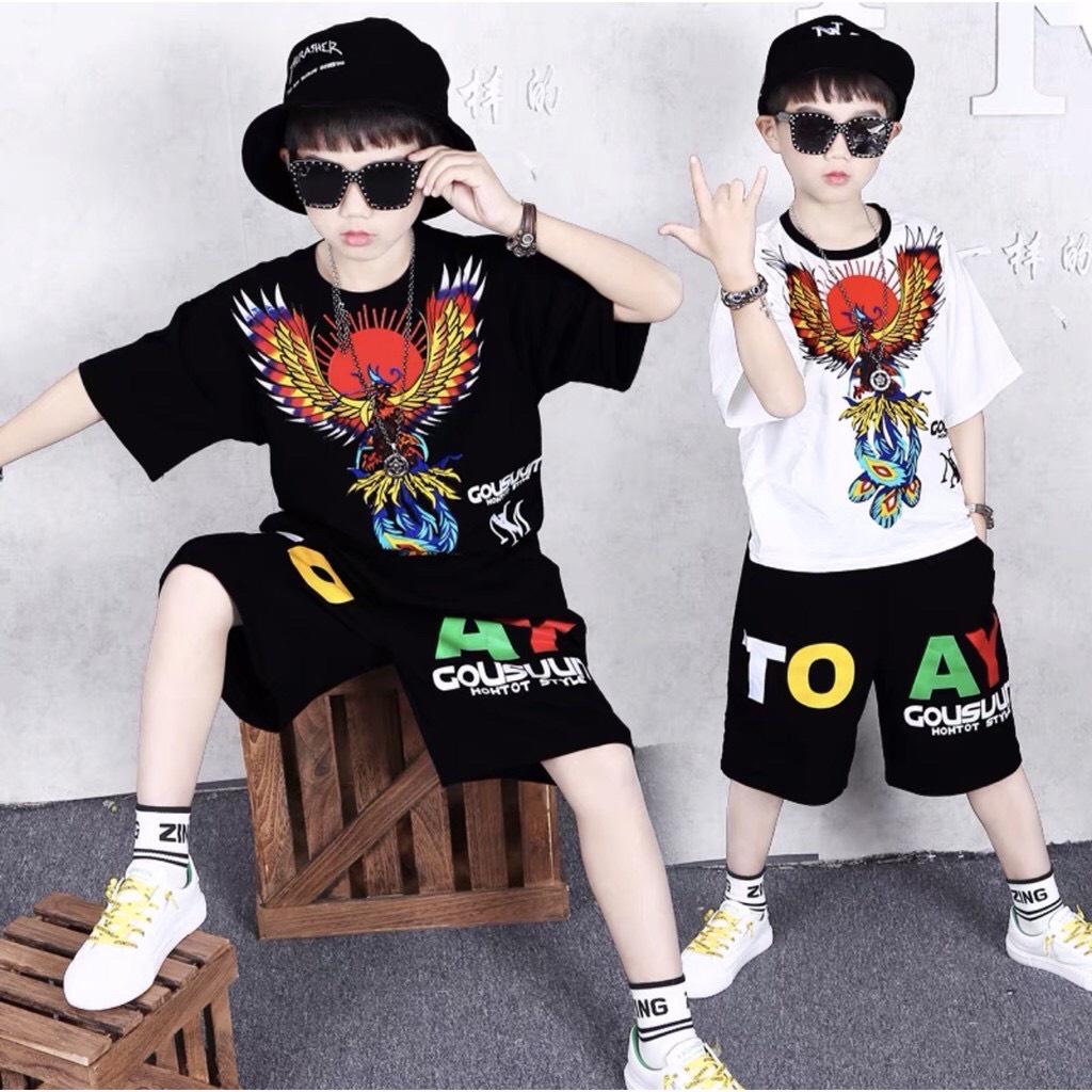 Bộ cộc tay bé trai kiểu dáng thể thao hình phượng hoàng,thun cotton chính phẩm CiZi.shop