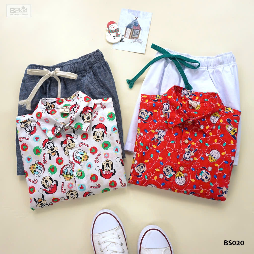 Set bộ sơ mi cho bé trai đi chơi dự tiệc lêc tết noel giáng sinh năm mới