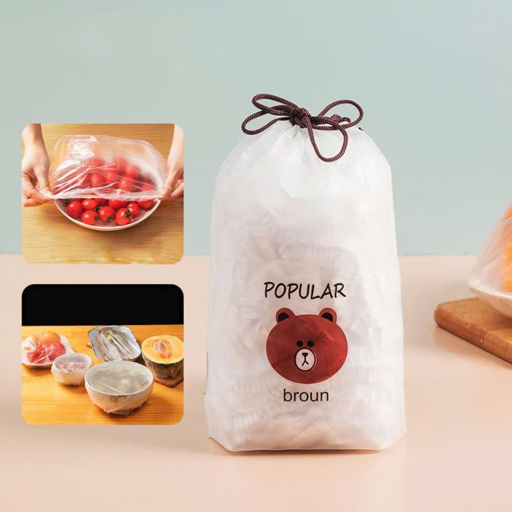 Combo Màng Bọc Thực Phẩm An Toàn Set 100 cái Có Chun Co Dãn Tái Sử Dụng Được Kèm Túi Gấu, giúp chống