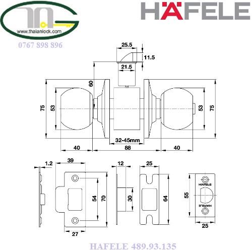 Tay nắm tròn = KL,cửa vệ sinh màu Hafele 489.93.135