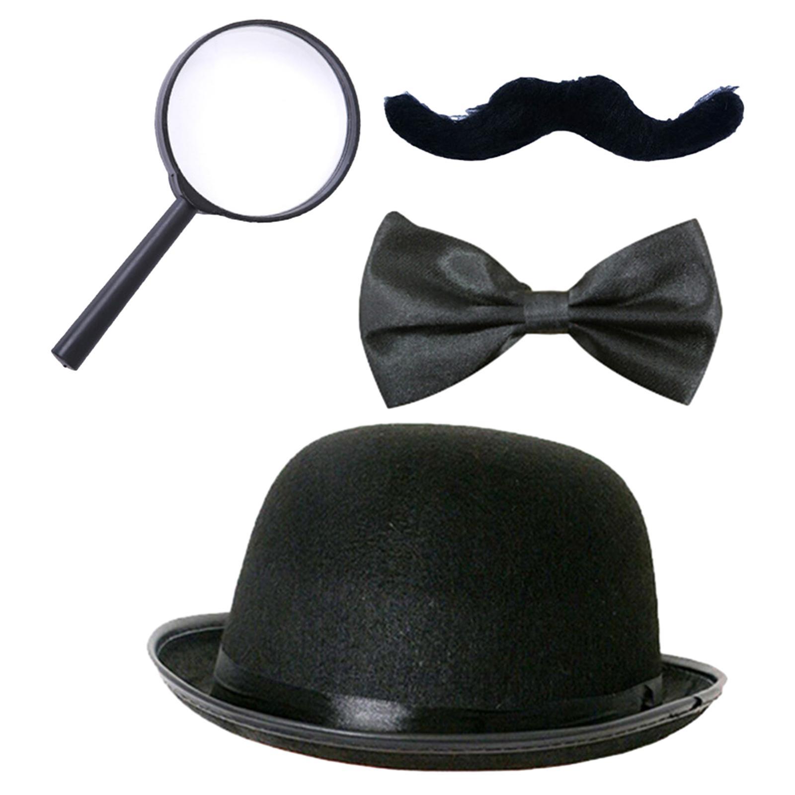 Beard Bow Tie Hat Magnifying Glass Masquerade Party Detective Modern Era Set