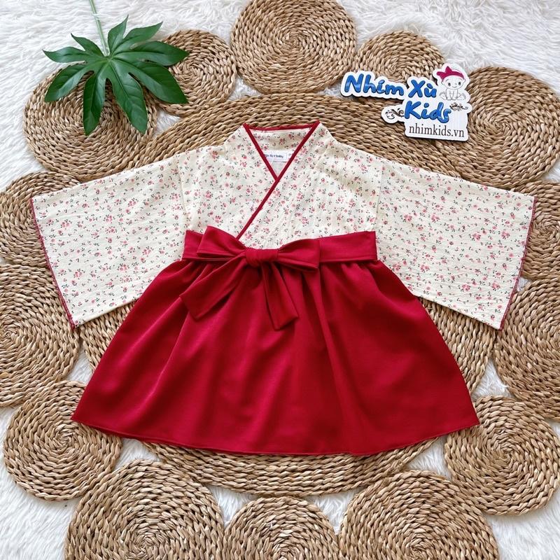 Váy Kimono Nhật Bản Cách Tân Cho Bé Gái 3 Đến 18kg, Đầm Bé Gái Chất Lụa Ướt Mềm Mại [V032