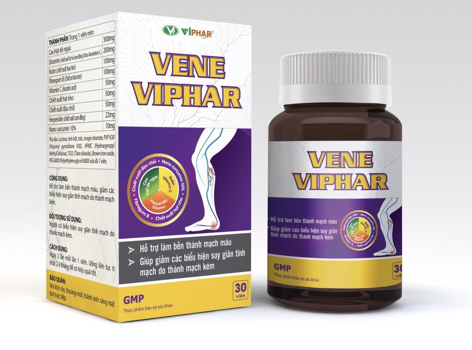 Trong Uống Ngoài Bôi Giảm Đau Nhức, Mờ Gân Xanh, Hộp 30 Viên + Kem 30g Vene Viphar