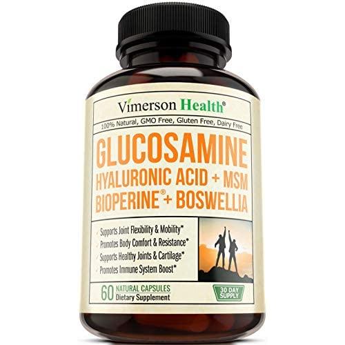 Glucosamine Sulfate with Hyaluronic Acid. Bioperine, MSM, Boswellia. Occasional Joint Pain Relief Supplement. Aids Healthy Inflammatory Response, Anti-Oxidant Properties Pills for Back, Knees, Hands