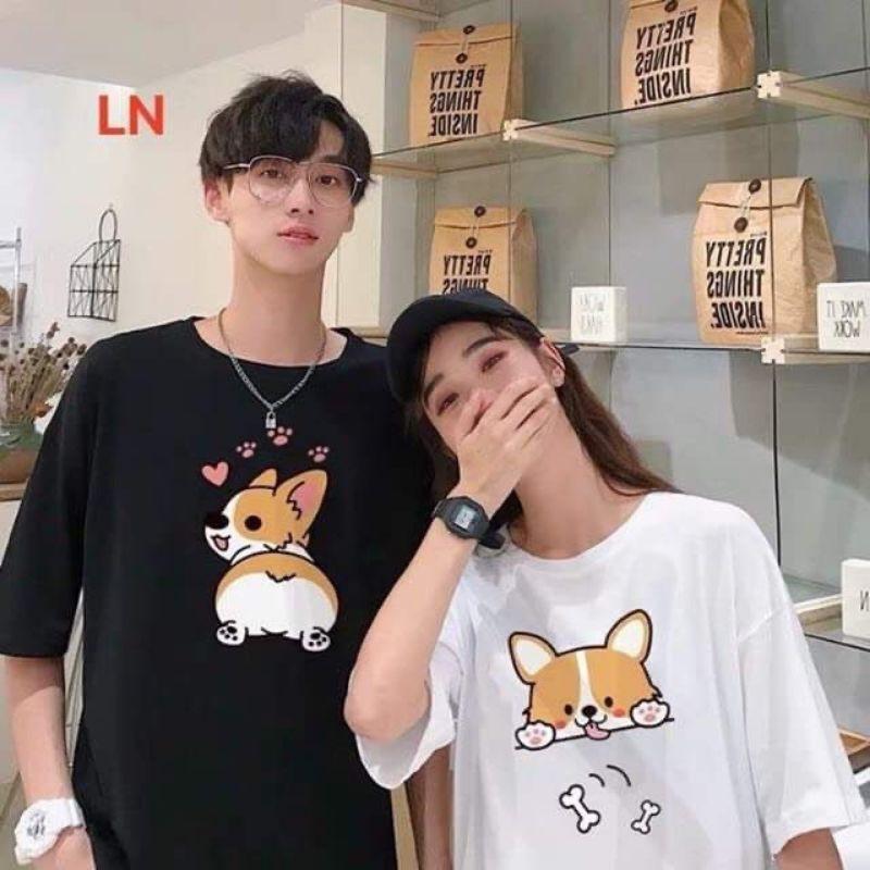 Combo 2 áo như hình in cún vàng vải đẹp hình in rõ nét.Áo đôi nam nữ tình yêu đẹp giá rẻ.