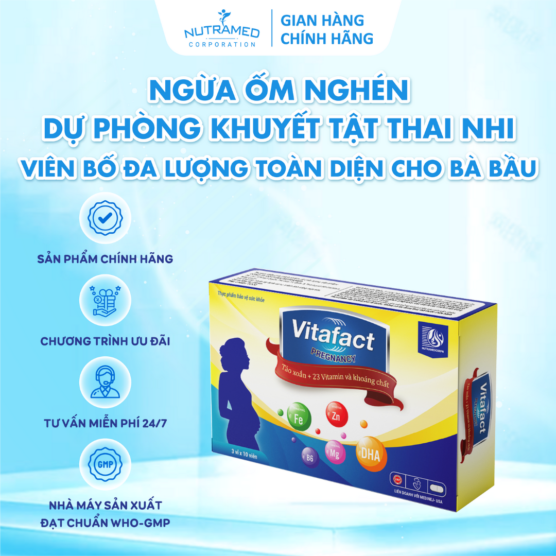 Viên uống Vitafact Pregnancy hỗ trợ bổ sung dưỡng chất và dự phòng dị tật cho thai nhi (30 viên) - Nutramed