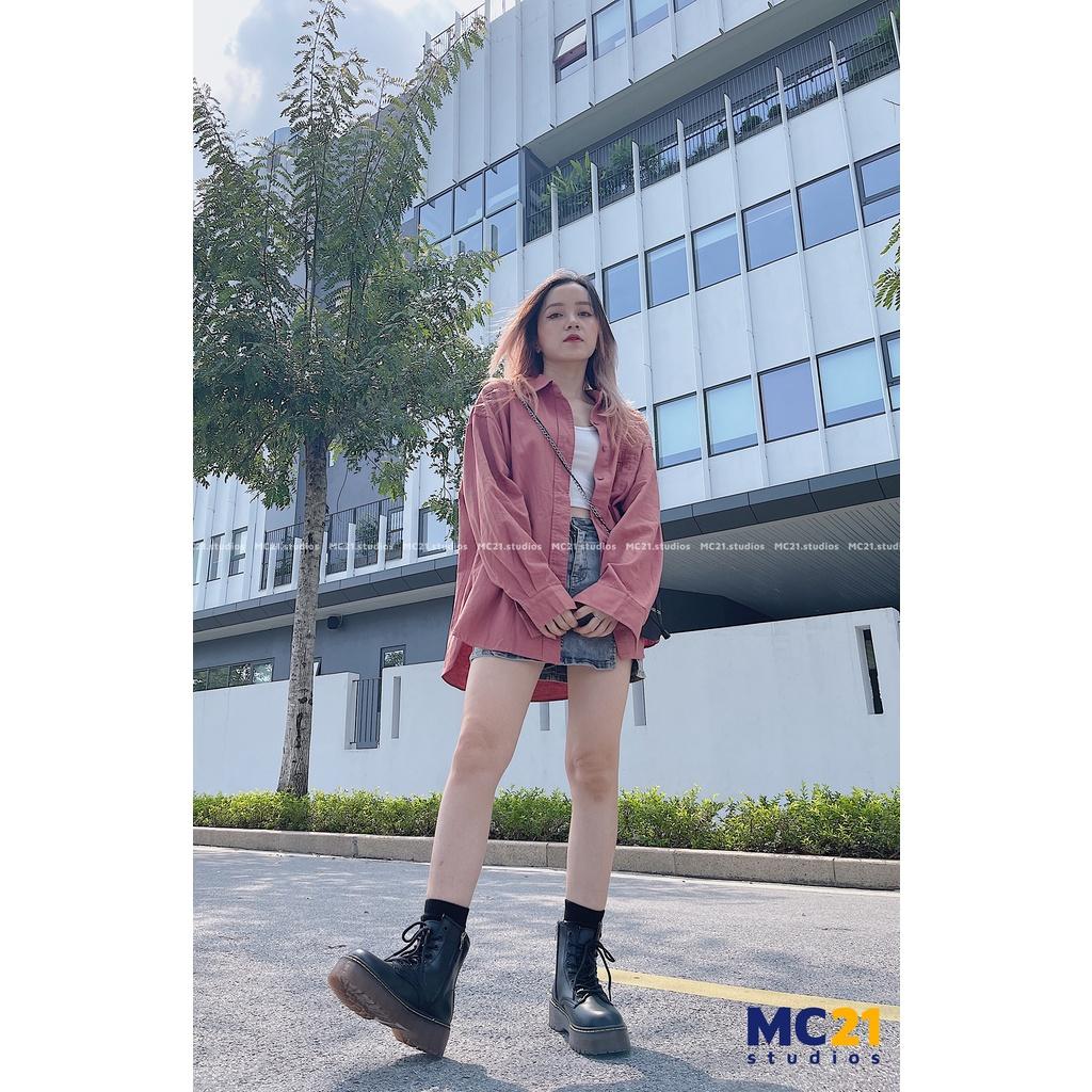 Áo sơ mi trơn MINION CLOTHING dài tay Unisex nam nữ oversize form rộng Ulzzang Streetwear Hàn Quốc vải dày dặn A3004