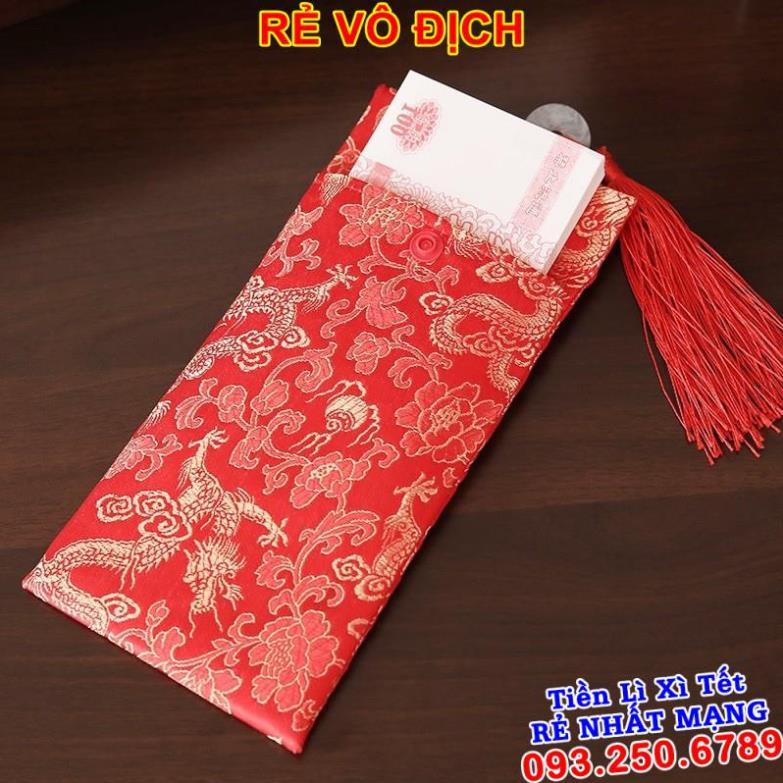 10 bao lì xì thổ cẩm - Bao Lì Xì Vải Gấm Nhiều Hoa Văn Cao cấp Ngày Tết,Cưới Hỏi, Nạp Tài. RỒNG DỌC NGỌC