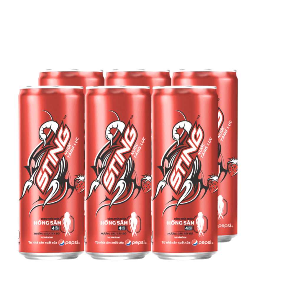 Lốc 6 Lon Nước Tăng Lực Sting Dâu