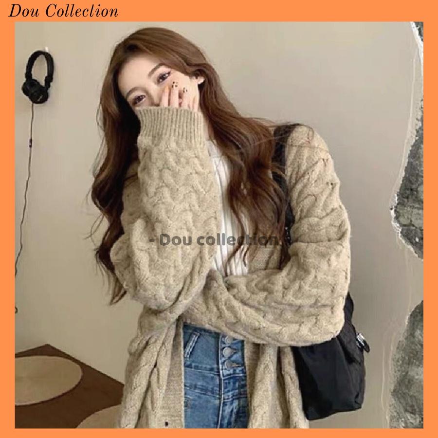 Áo Khoác Len Thừng Cardigan Nữ Dài Màu Be Trơn Phong Cách Basic Thu Đông - Mã TA008