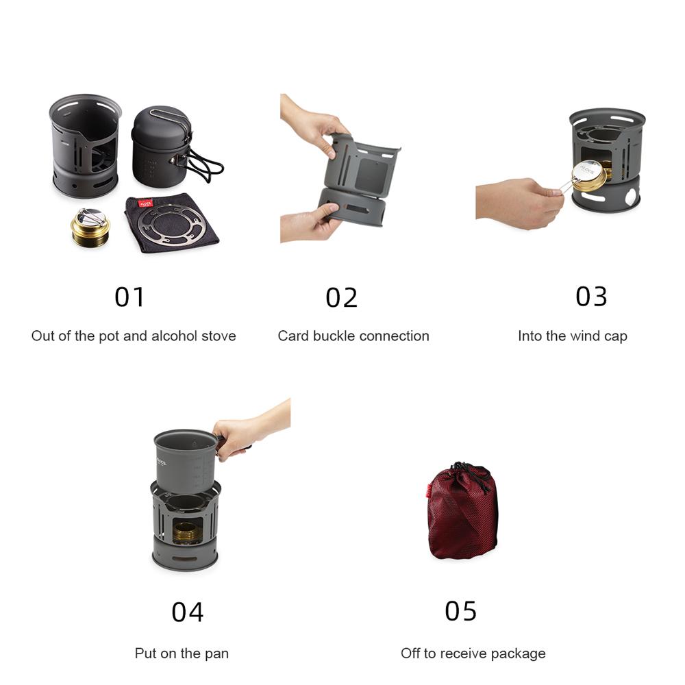 ALOCS Aluminum Alloy Camping Alcohol Stoves Kit Charcoal Wood Burners Portable Picnic BBQ Furnace Windproof Warm Heaters Outdoor Cooking Furnace Bowl Pot Accessory Set
