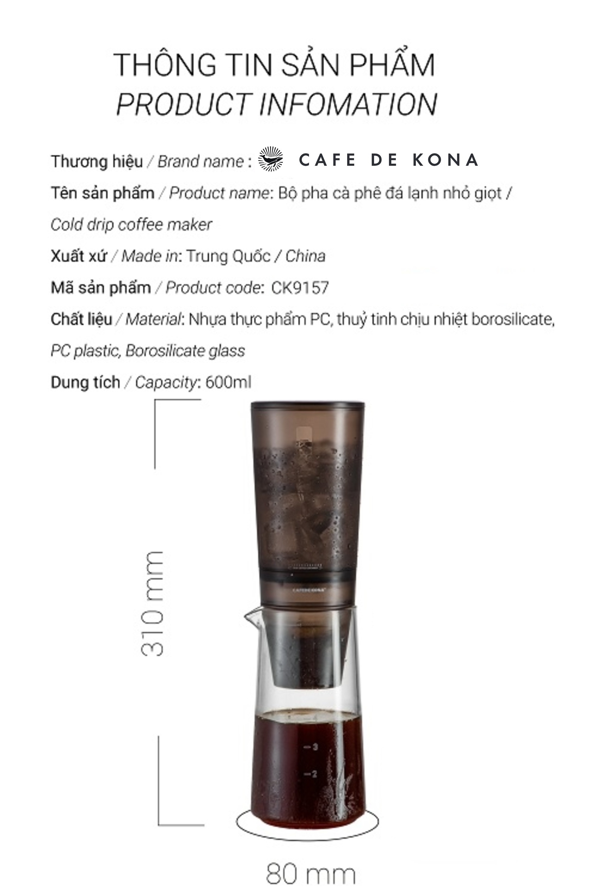 Bộ pha cà phê đá lạnh nhỏ giọt Cold drip CAFE DE KONA