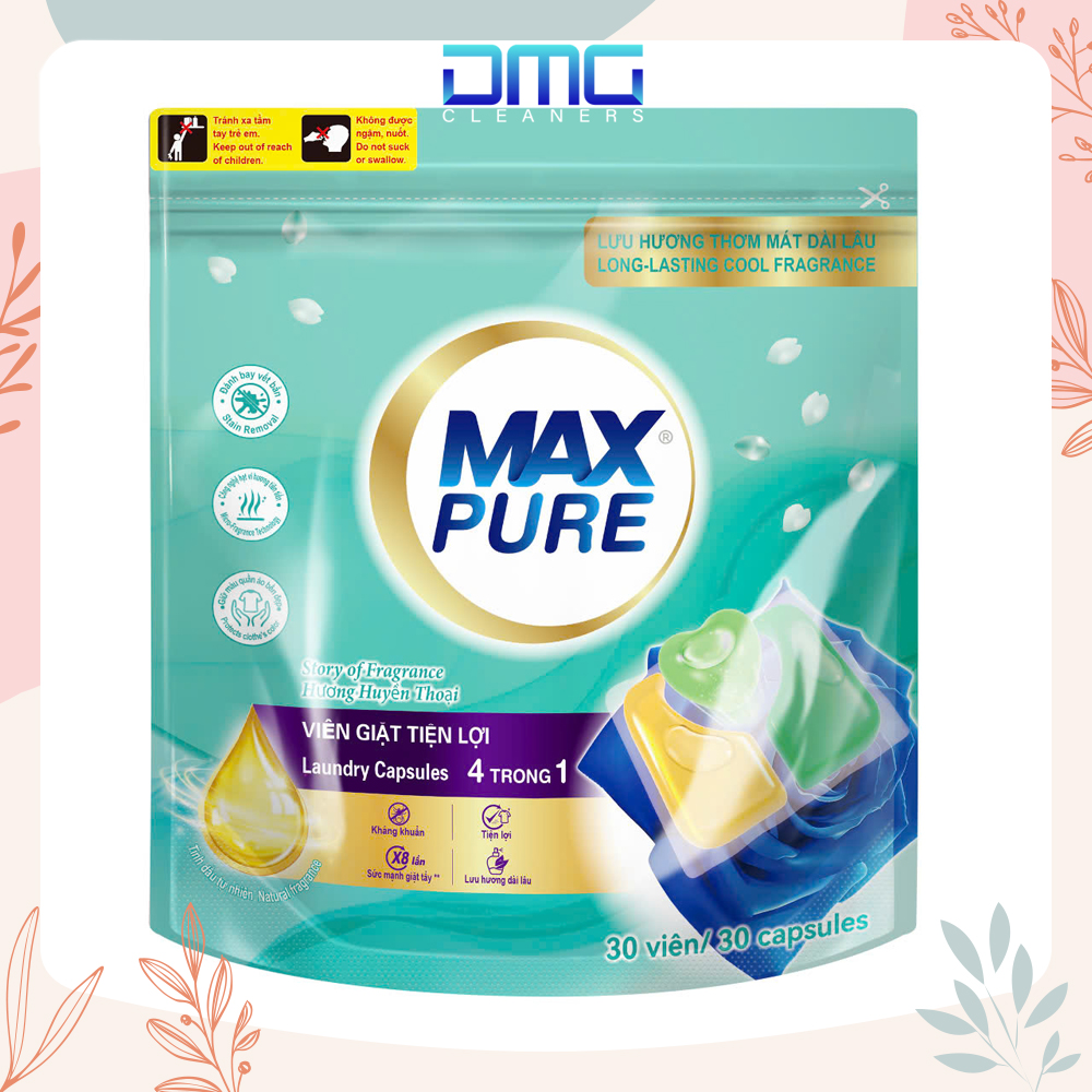 Túi 30 Viên Giặt Tiện Lợi Max Pure 4in1 - Công Nghệ Carezyme Hương Huyền Thoại