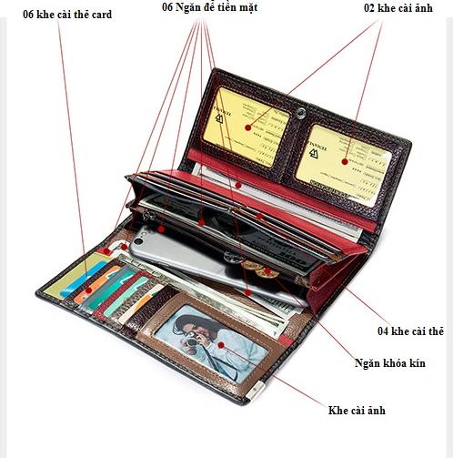 Ví nữ da bò Marrant BHM4202 Ví gập ba, dập nổi họa tiết 3D, ví đựng thẻ card. Hàng chính hãng