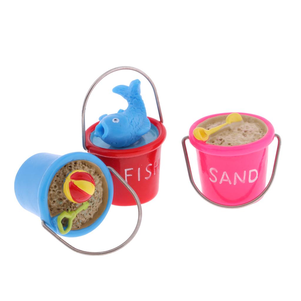 Lovely Mini Resin Beach Pail Fish And Sand Bucket For 1/12 Dollhouse