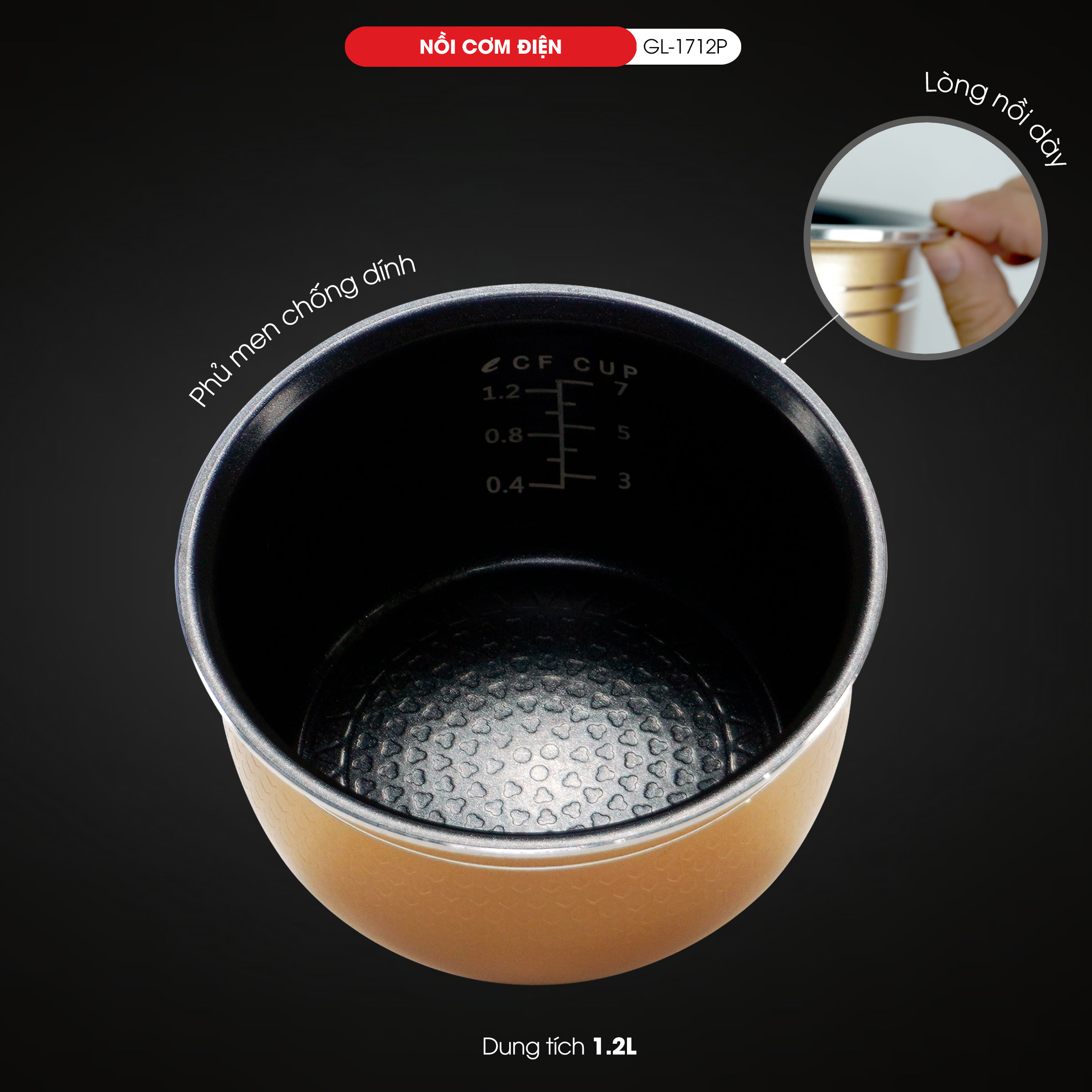 Nồi cơm điện Gali GL-1712P Dung tích 1.2L. Thiết kế đa chức năng nấu, nhỏ gọn, nắp có thể tháo rời. Lòng nồi siêu dày, giữ nhiệt tốt. Hàng chính hãng bảo hành 24 tháng