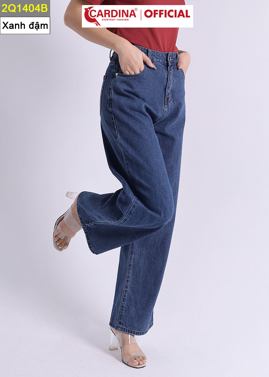 Quần Jeans Nữ CARDINA Cao Cấp Quần Bò Ống Rộng Cài Khuy Có Khóa Kéo 2Q14
