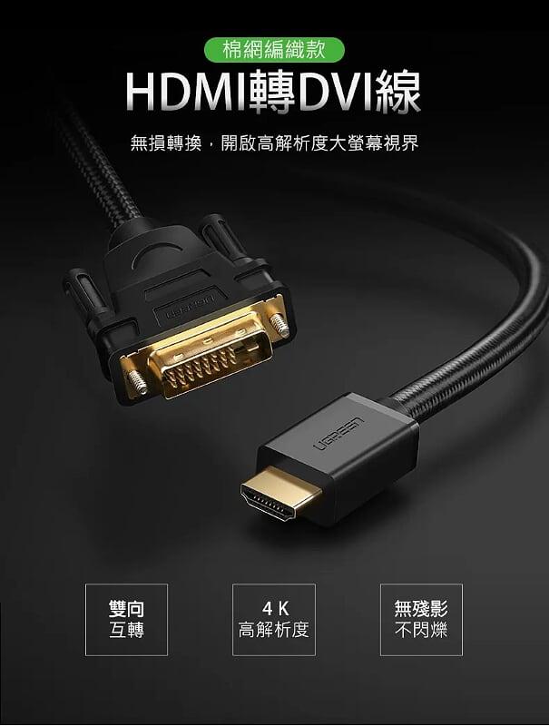 Ugreen UG50749HD133TK 1m cáp hdmi ra dvi bện chống nhiễu - HÀNG CHÍNH HÃNG