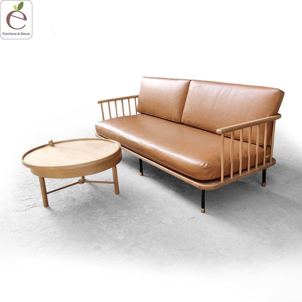 Sofa Văng Kalma - Sofa gỗ dạng nan tự nhiên, bọc vải, nỉ, da, màu tùy chọn. Hàng gia công tỉ mỉ.