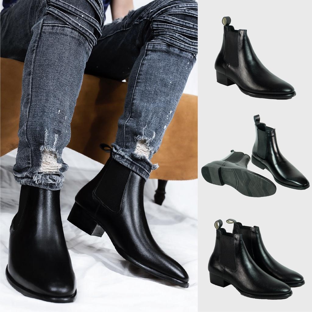 Giày tây nam chelsea boot từ da bò tấm cao cấp độn đế tăng chiều cao, Chelsea boot nam G2 kiểu giày công sở đứng font