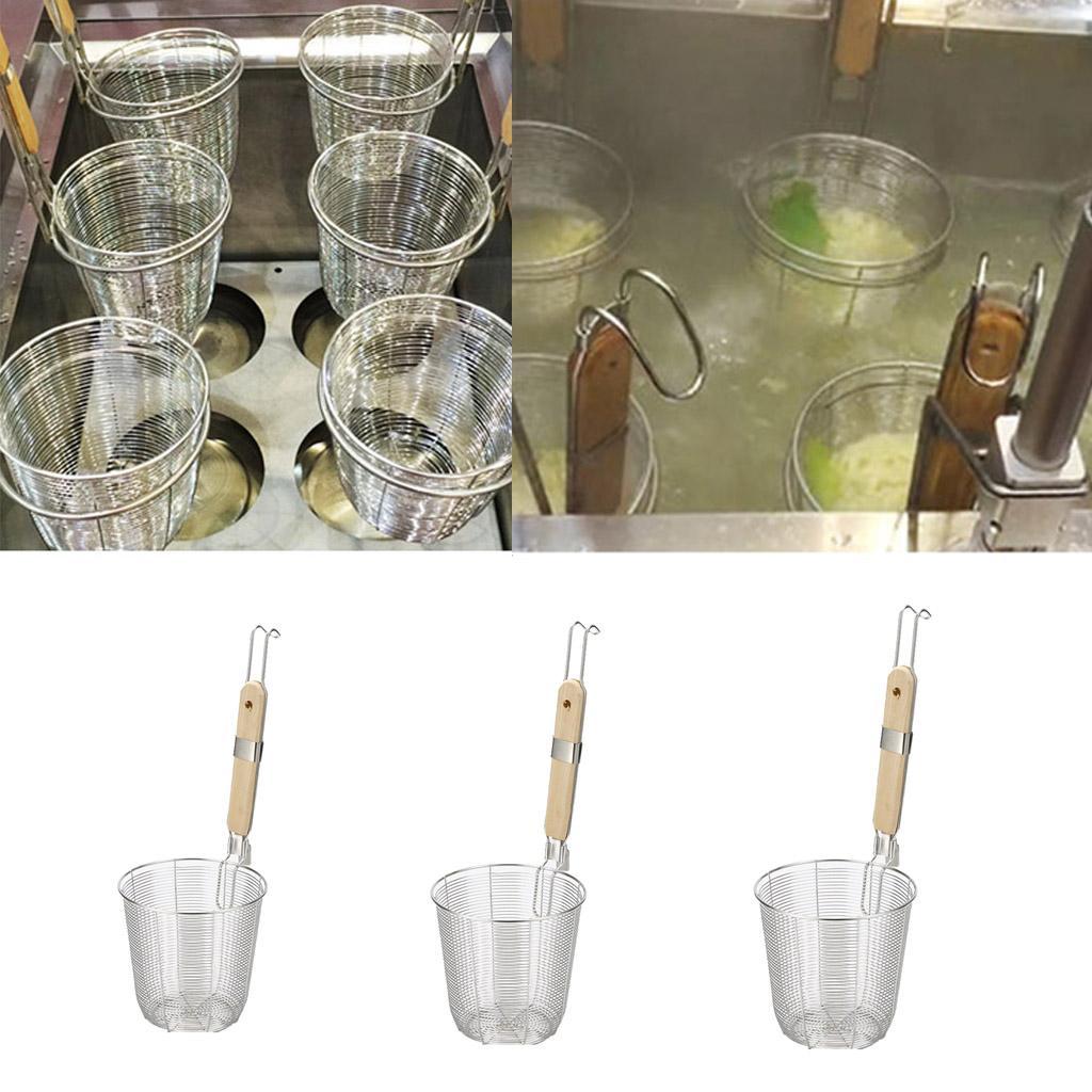 Wooden Handle Stainless Steel Kitchen Noodle Mesh Strainer Baskets S&M