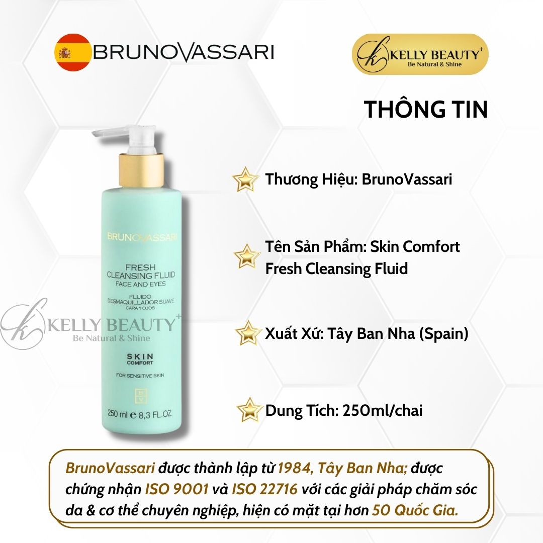 Sữa Rửa Mặt Cho Da Nhạy Cảm Skin Comfort Fresh Cleansing Fluid - Bruno Vassari | Kelly Beauty