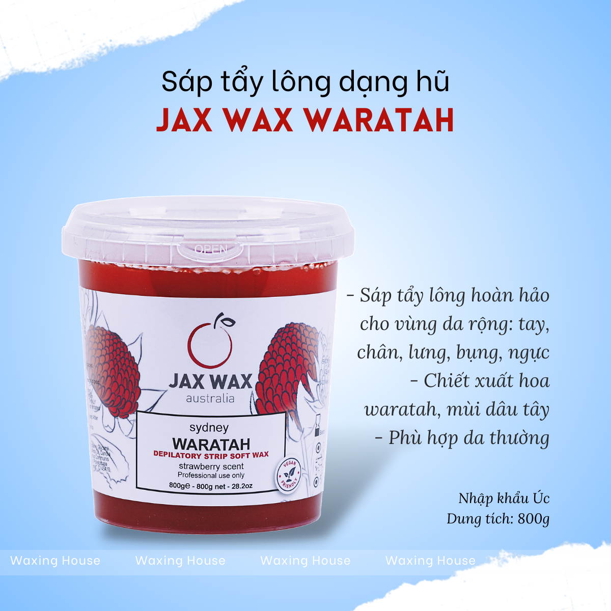 Sáp tẩy lông ấm Jax Wax Australia Waratah dạng hũ 800g