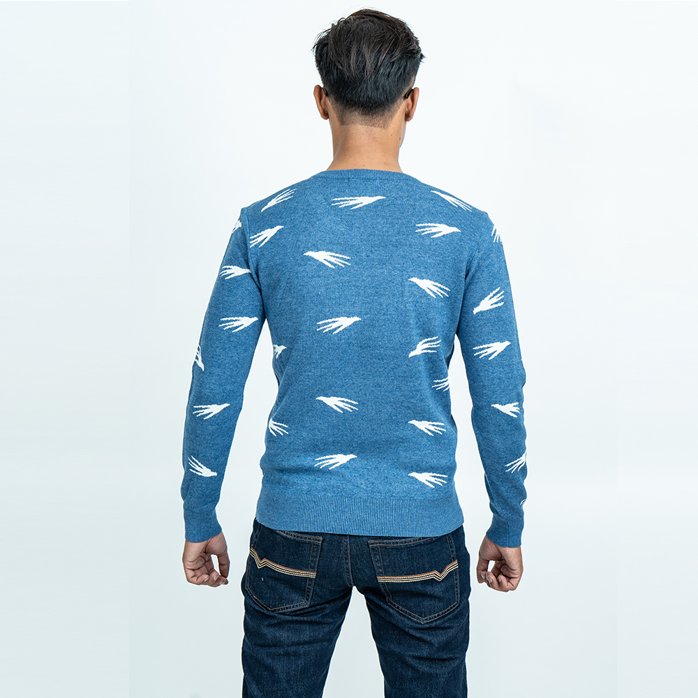 Áo len nam dài tay cổ tim màu xanh dương  NOVELTY 180564I