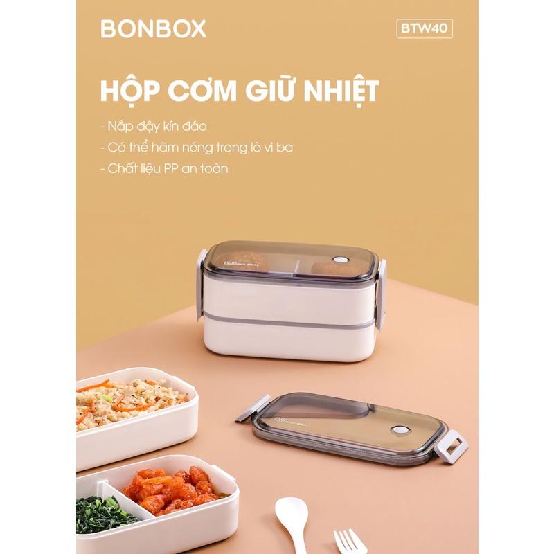 Hộp cơm văn phòng 2 tầng tặng kèm muỗng nĩa BONBOX BTW40 nhiều ngăn tiện lợi - Hàng chính hãng