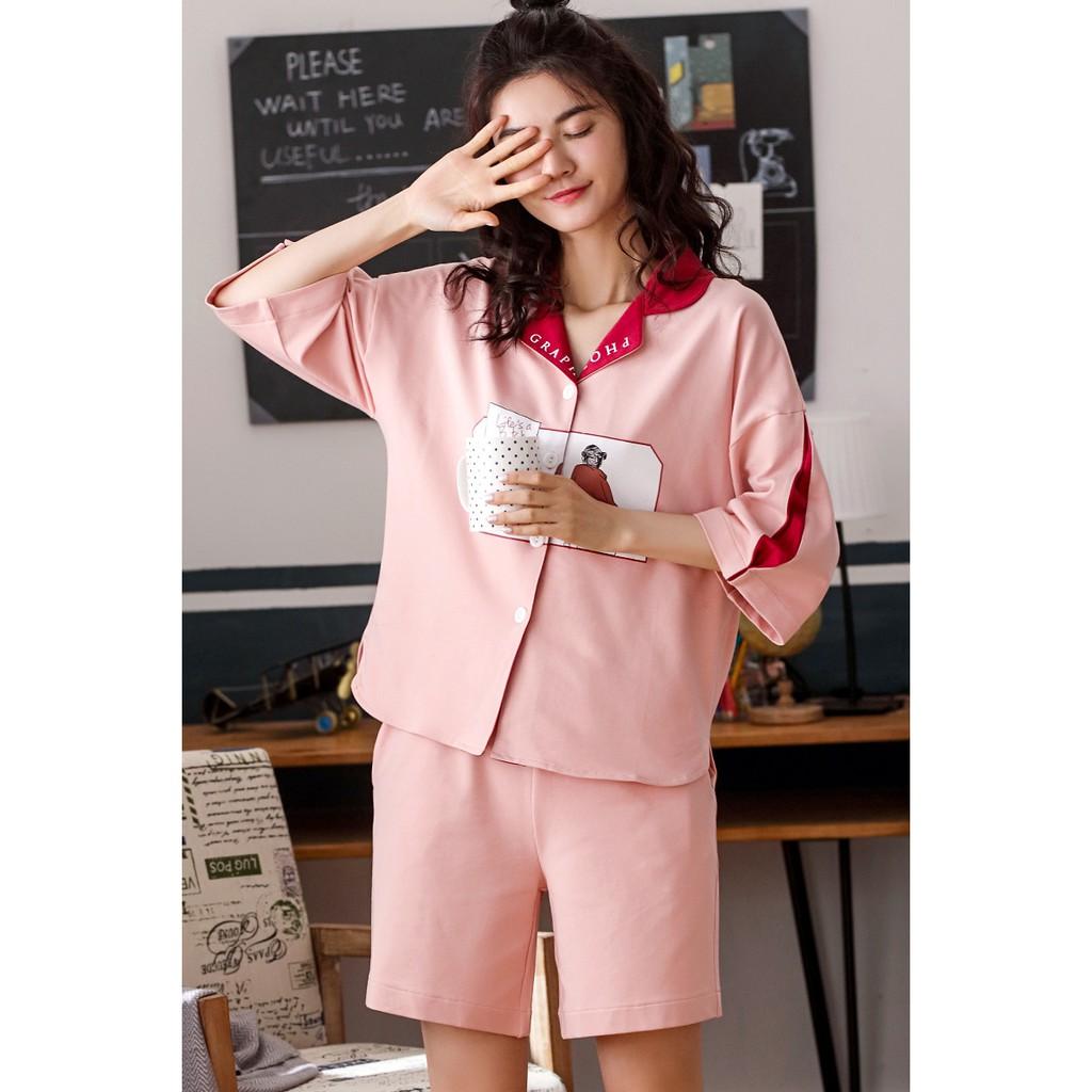 Đồ bộ mặc nhà Pijama quần đùi vải cotton 100% mềm mại và thoáng mát