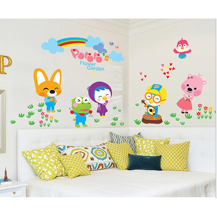 Decal trang trí tường - Gấu thỏ vui chơi sắc màu cùng bé