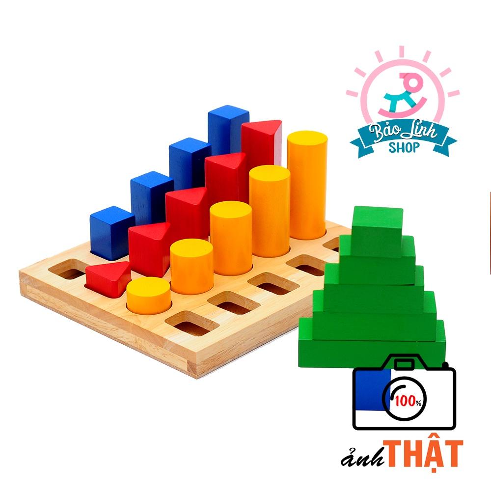 Giáo cụ Montessori cho bé 2 tuổi - Cọc so sánh cao thấp cho bé làm quen với toán học