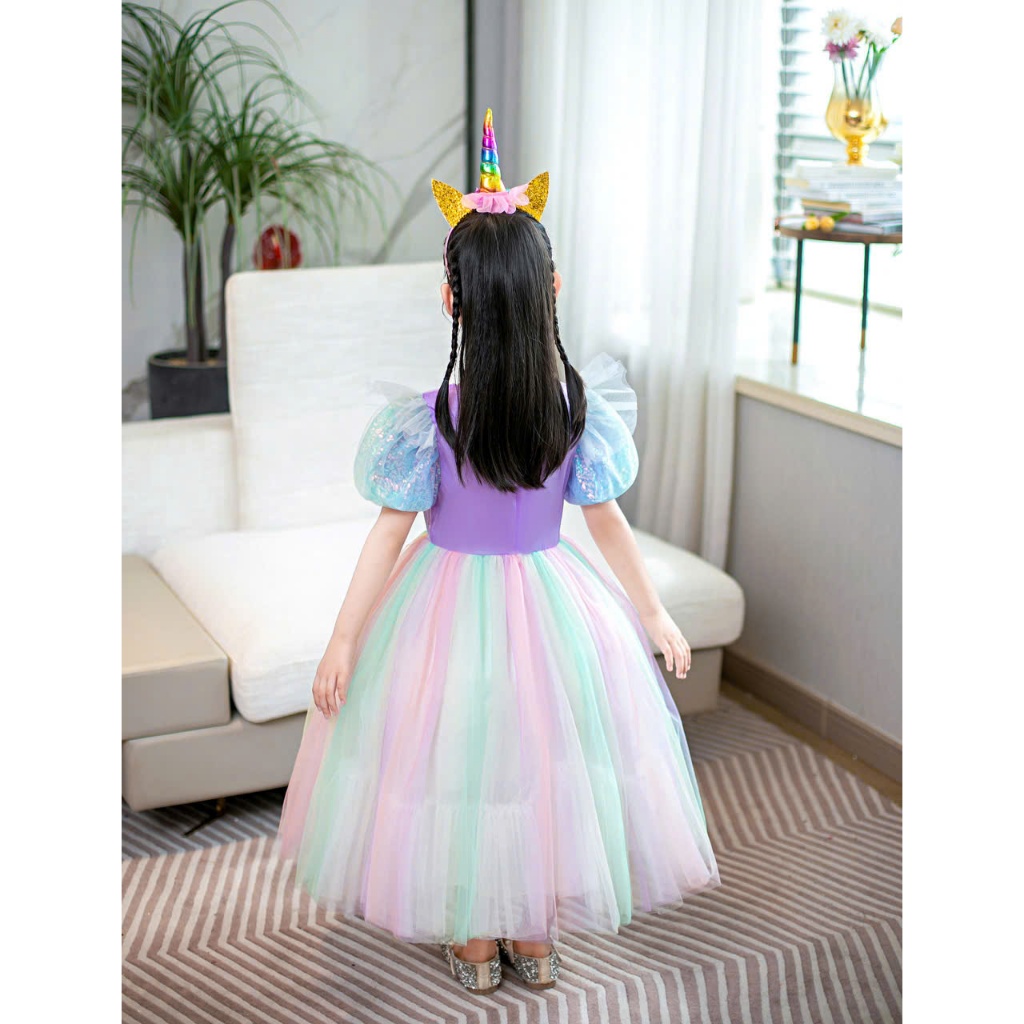 Đầm voan công chúa cho bé gái cosplay Ngựa pony màu sắc cầu vồng size 12-40kg hàng Quảng Châu cao cấp